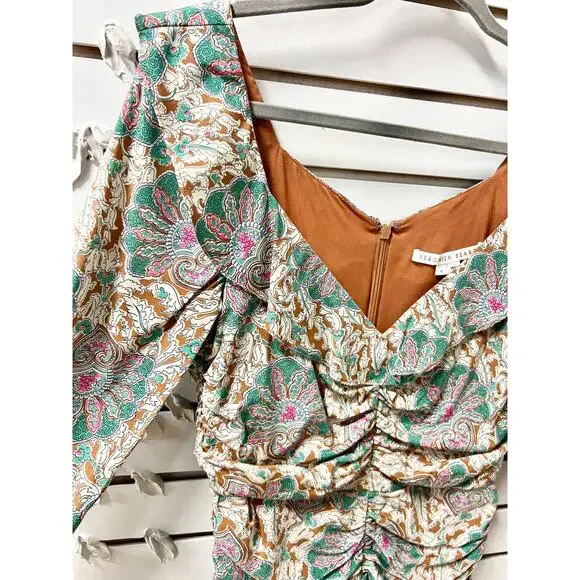 Veronica Beard Lozano Floral 3/4 Sleeve Ruched Mini Dress Green Multi Women's 6